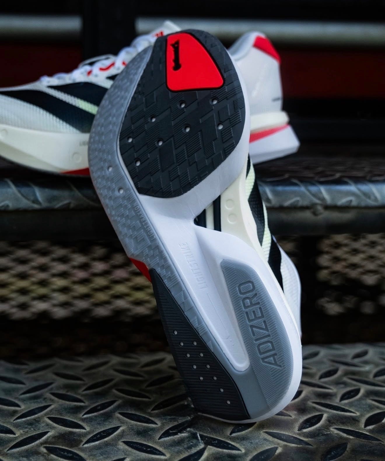 Adizero Boston 13 White Black Lucid Red