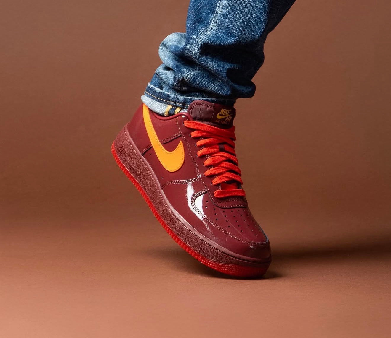 Airforce 1 Low Patent Leather Dark Team Red Safety Orange