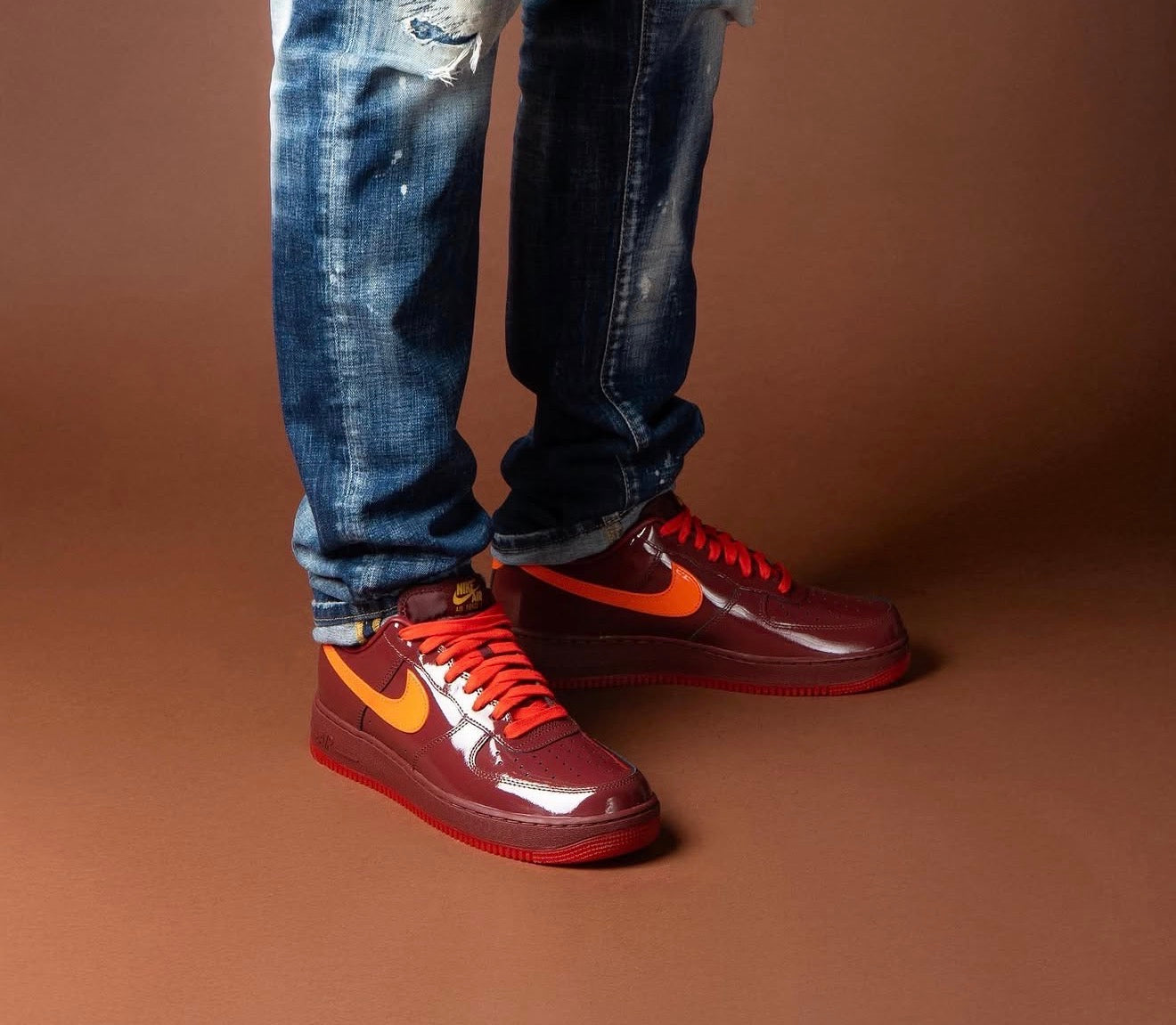 Airforce 1 Low Patent Leather Dark Team Red Safety Orange